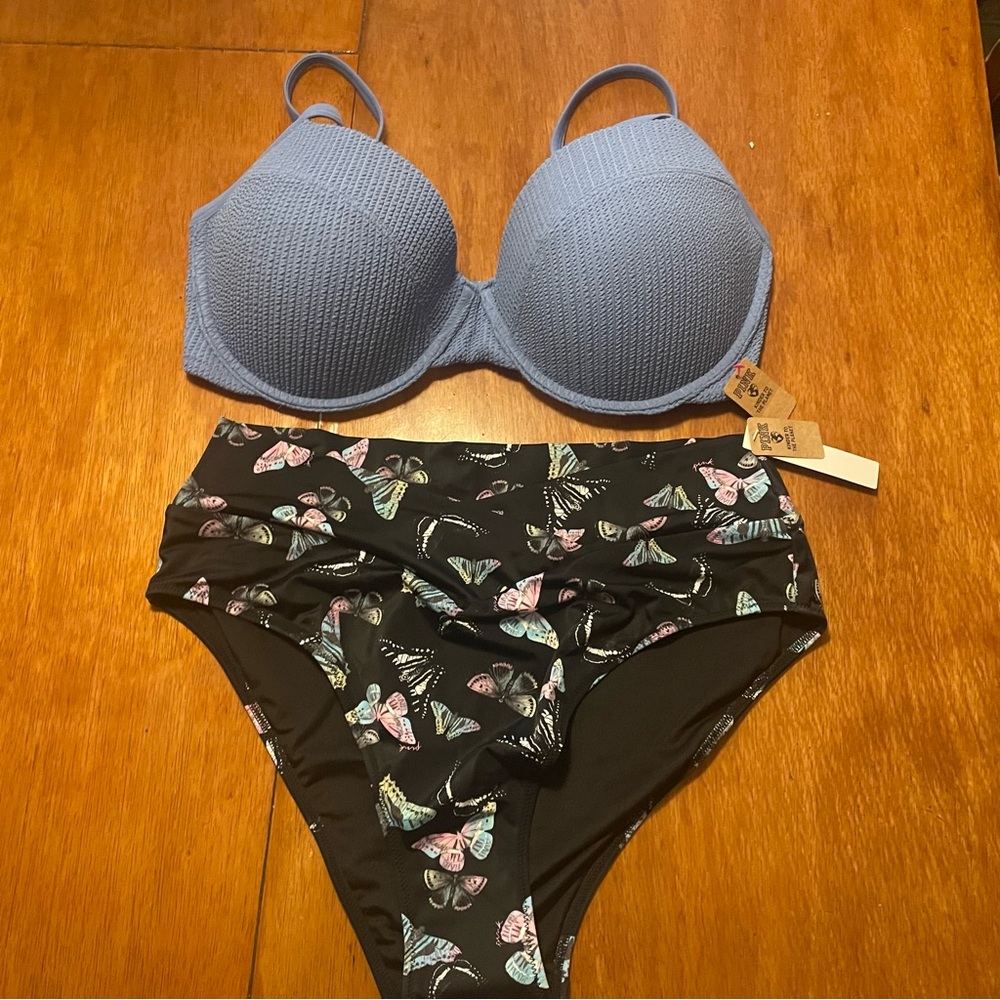 PINK Victoria's Secret Blue‎ and Black Bikini Set